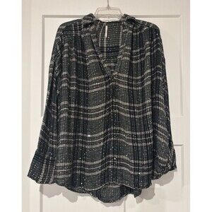 Free People Women’s Fearless Love Black & Gold Woven Sequins  Tunic Top sz XS